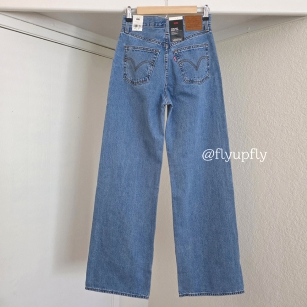 Levi's Ribcage Premium Wide Leg Blue Jeans - Picture 11 of 16